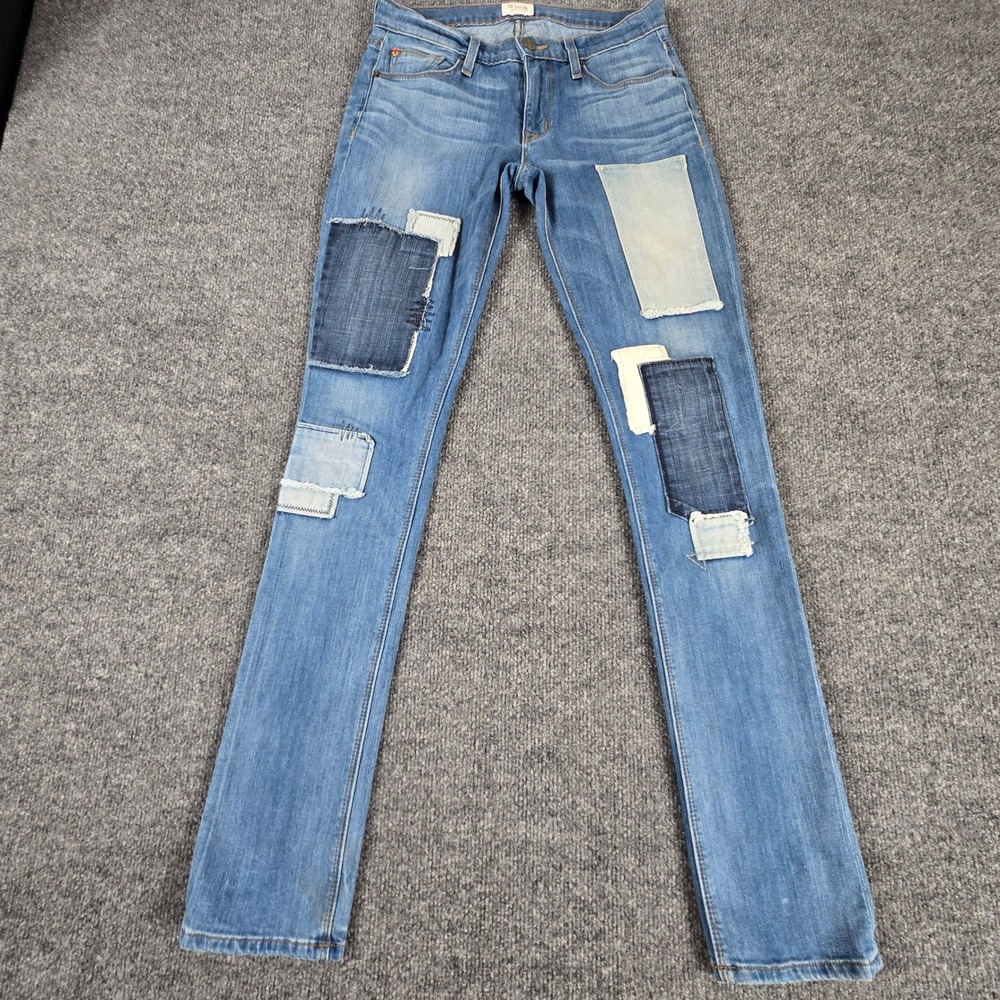 Hudson Patchwork Jeans Womens 30 Blue Straight Leg Denim Made in USA - Picture 2 of 12